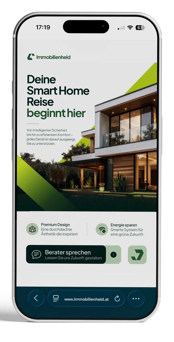 Planbare Anfragen Immobilien: Landingpage Immobilienheld auf dem Smartphone