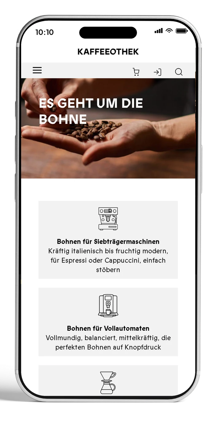 Marketing für Handel & Onlineshops – mehr Verkäufe Onlineshop Kaffeeothek auf dem Smartphone