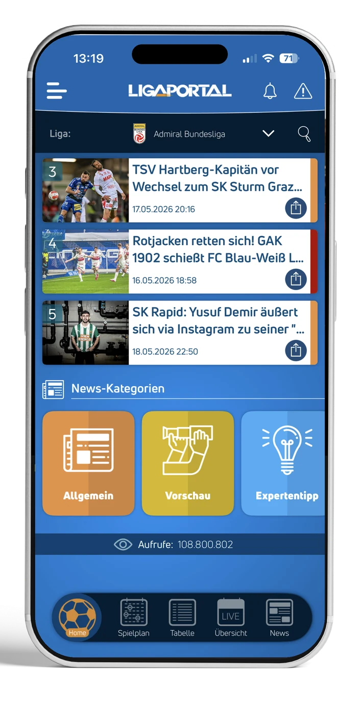 Ligaportal Ligaportal App am iPhone: News-Feed und Kategorien