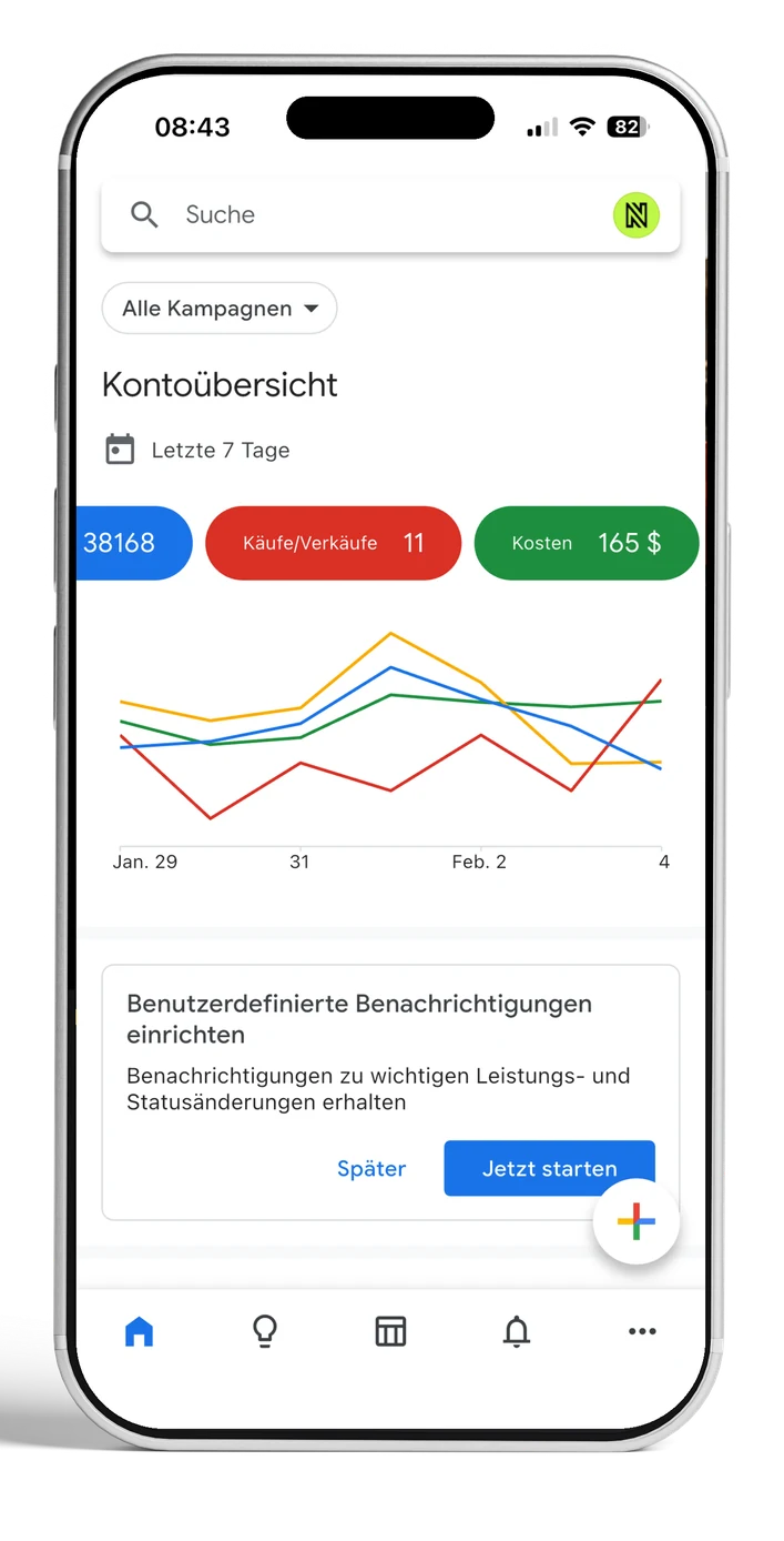 Ligaportal Google Ads Kontoübersicht für Ligaportal am iPhone