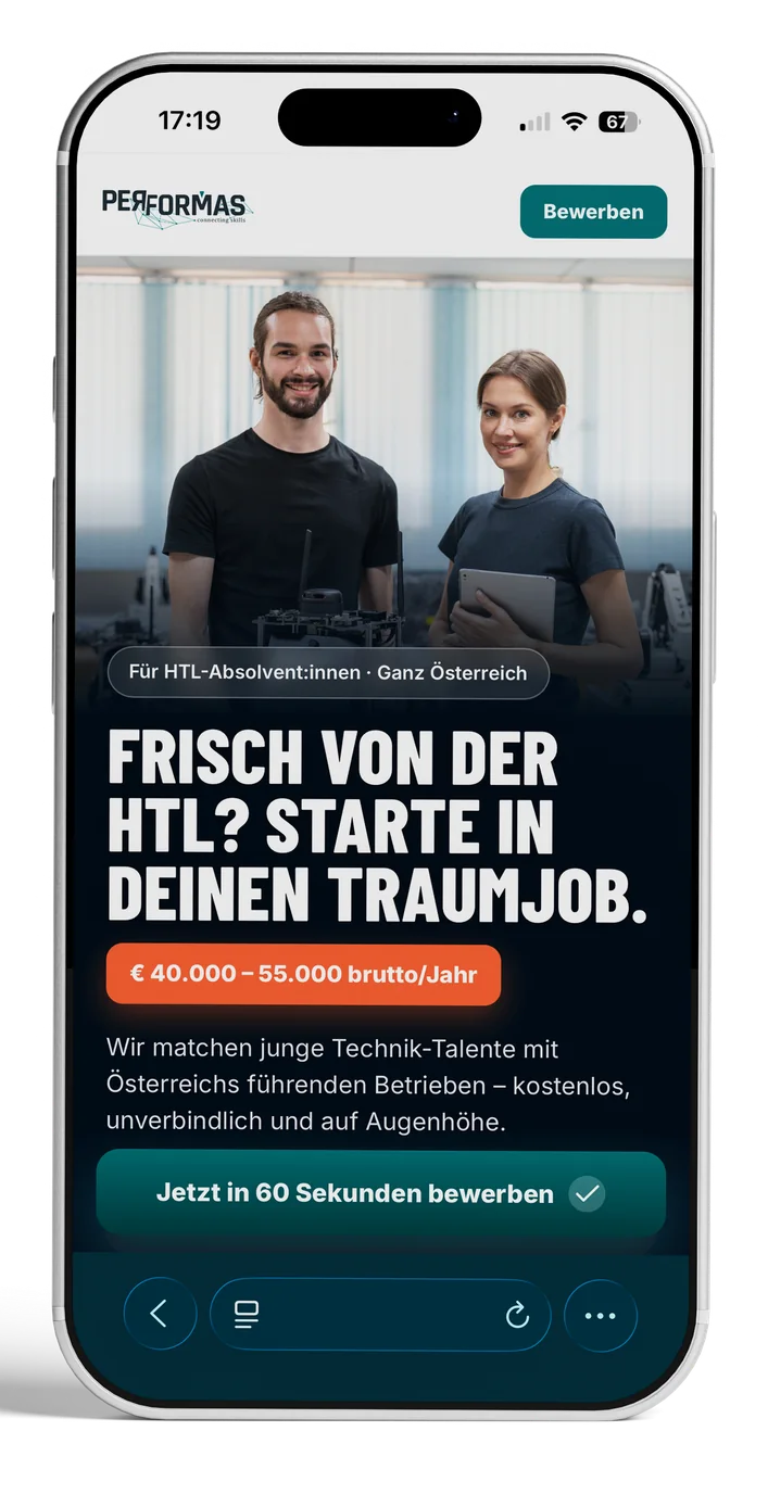Planbare Anfragen Performas Recruiting-Kampagne auf dem Smartphone