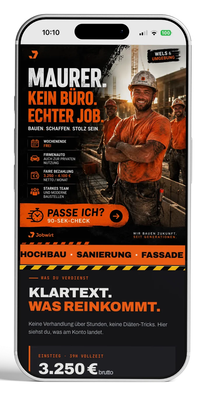Startseite Karriereseite Bau Pichler am iPhone