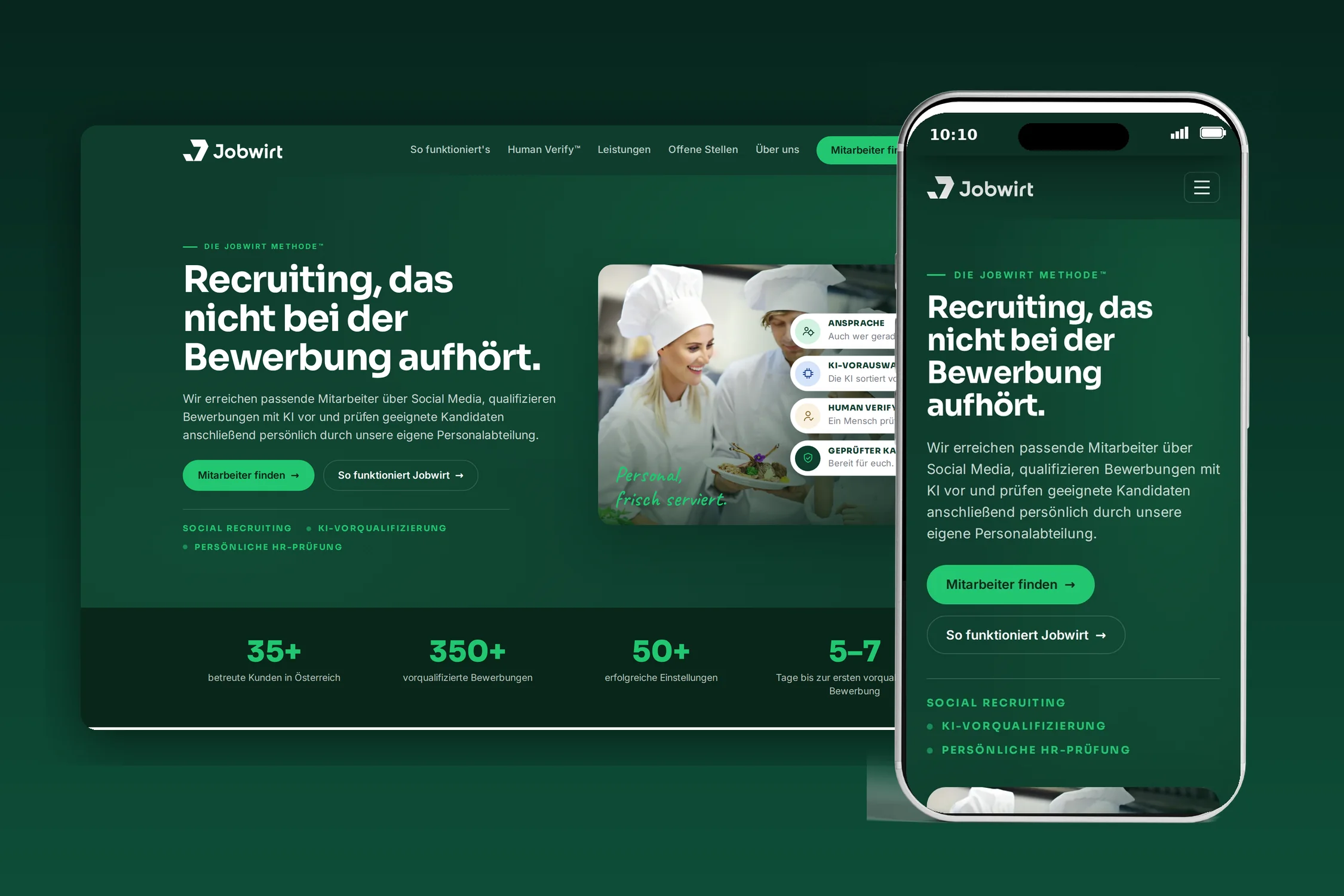 Jobwirt Jobwirt – Website und Recruiting-System von NIKMEDIA auf Desktop und iPhone
