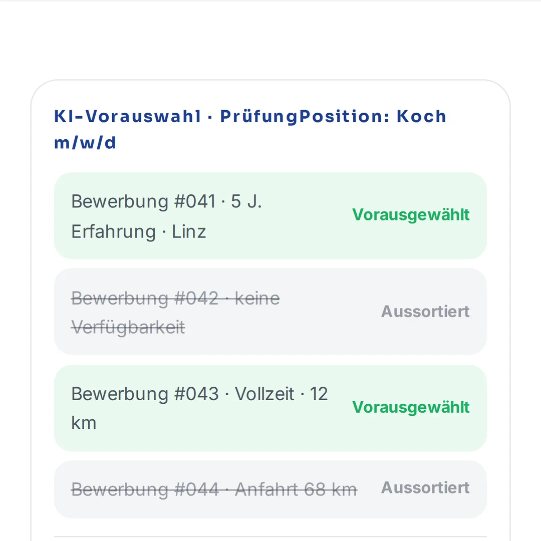 Jobwirt Jobwirt – KI-Vorauswahl nach Kriterien des Betriebs